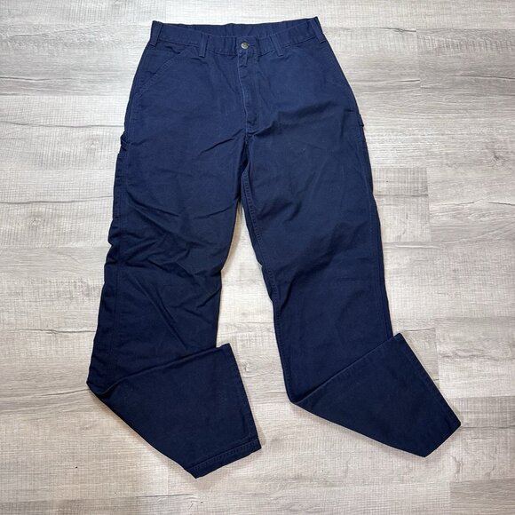Carhartt Loose Straight Washed Duck Dungaree Blue 34x36 Utility Carpenter Pants - Picture 1 of 9